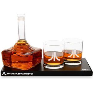 Official Atari Joystick Decanter Set 2x Atari Action Button Whiskey Glasses
